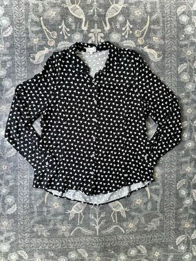 Cloth & Portrait Black Chicken Print Button Down Shirt Long Sleeve Women’s XL